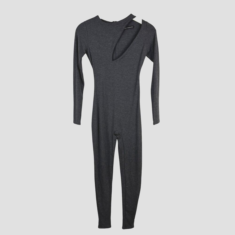 Naked Wardrobe Jumpsuit Catsuit Long Sleeve Front Cutout Gray S
